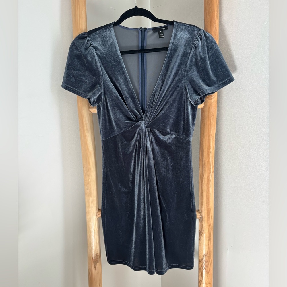 Aqua Charcoal Velvet Mini Dress